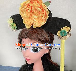 Chinese Handmade Qing Dynasty Yellow Peony Hair Accessories Ancient Palace Princess Hair Clasp for Women