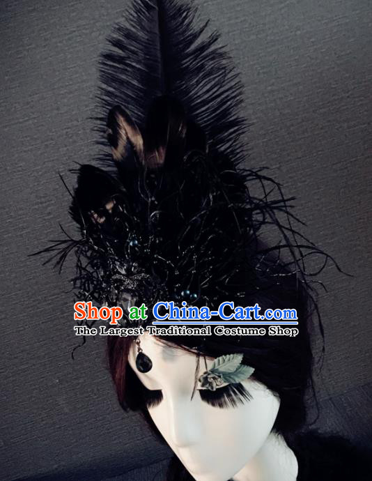 Top Grade Gothic Black Feather Hair Accessories Brazilian Carnival Halloween Headwear for Women