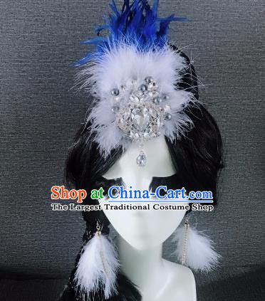 Top Grade Stage Performance Blue Feather Hair Accessories Brazilian Carnival Halloween Headwear for Women