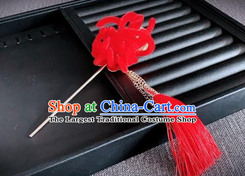 Traditional Chinese Ancient Qing Dynasty Palace Queen Red Velvet Chrysanthemum Hairpins Headwear Hair Accessories for Women