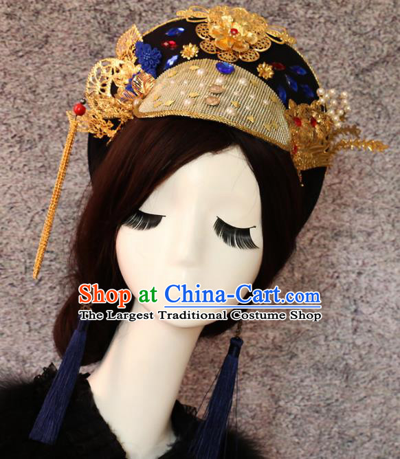 Traditional Chinese Qing Dynasty Imperial Consort Headwear Ancient Palace Manchu Queen Hair Accessories for Women