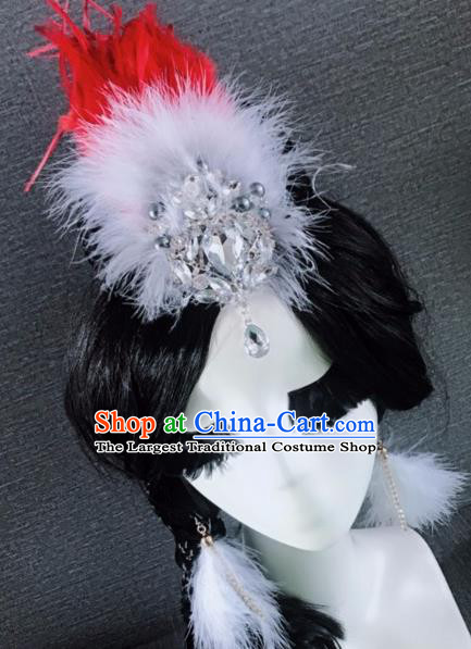 Top Grade Stage Performance Red Feather Hair Accessories Brazilian Carnival Halloween Headwear for Women