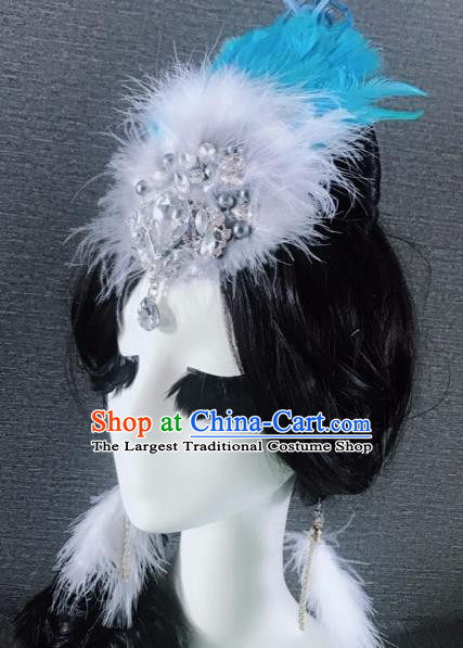 Top Grade Stage Performance Blue Feather Hair Accessories Brazilian Carnival Halloween Headwear for Women