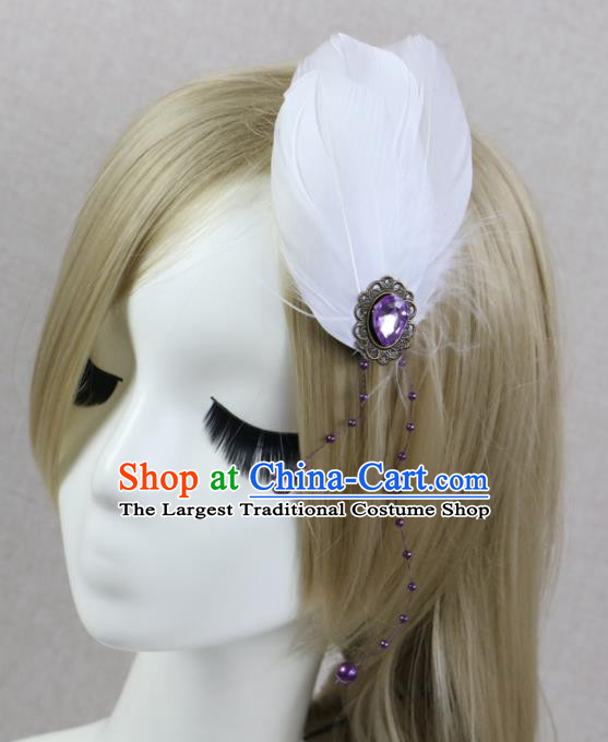 Top Grade Angel White Feather Hair Stick Headwear Princess Hair Accessories for Women