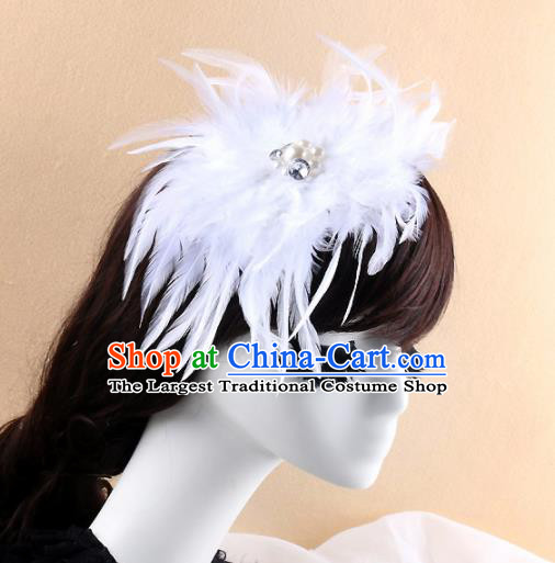 Top Grade Baroque Bride White Feather Hair Claw Headwear Brazilian Carnival Hair Accessories for Women