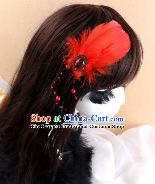 Top Grade Baroque Bride Red Feather Hair Claw Headwear Wedding Hair Accessories for Women