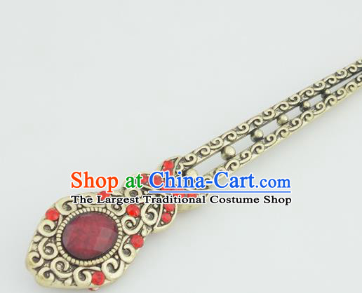 Chinese Ancient Princess Red Crystal Hairpins Headwear Traditional Hanfu Hair Accessories for Women