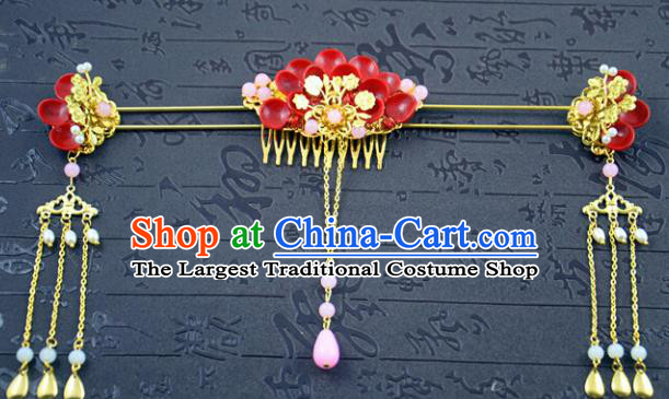 Chinese Ancient Bride Hair Comb Hairpins Traditional Hanfu Hair Accessories Complete Set for Women