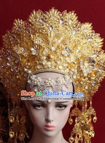 Handmade Thailand Traditional Hair Accessories Ancient Queen Golden Royal Crown for Women