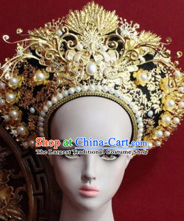 Chinese Ancient Manchu Empress Headwear Golden Hat Traditional Qing Dynasty Queen Hair Accessories for Women