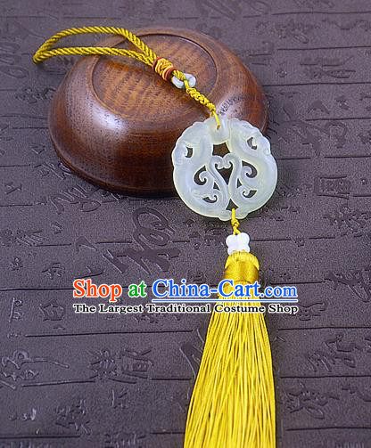 Handmade Chinese Hanfu Yellow Tassel Jade Pendant Traditional Ancient Princess Waist Accessories for Women