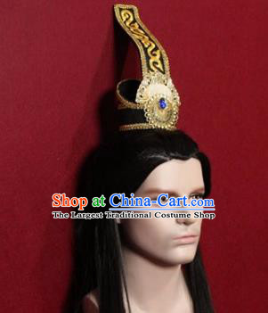 Handmade Chinese Han Dynasty Prince Black Hairdo Crown Traditional Ancient Swordsman Hair Accessories for Men