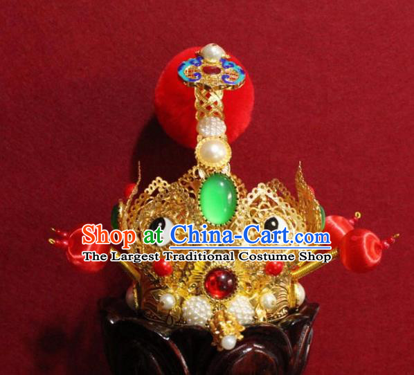 Handmade Chinese Taoism Jadeite Hairdo Crown Traditional Ancient Taoist Swordsman Hair Accessories for Men