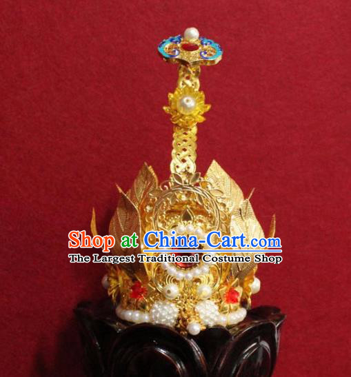 Handmade Chinese Taoism Blueing Hairdo Crown Traditional Ancient Taoist Swordsman Hair Accessories for Men