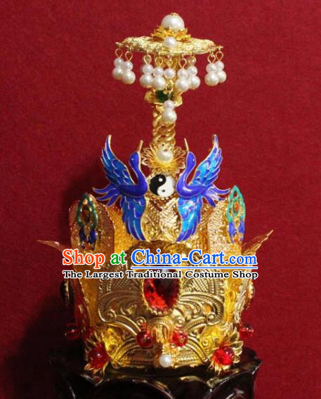 Handmade Chinese Taoism Cloisonne Cranes Hairdo Crown Traditional Ancient Taoist Swordsman Hair Accessories for Men