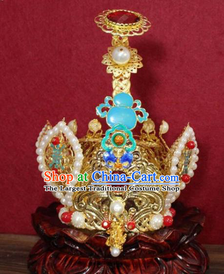 Handmade Chinese Taoism Agate Hairdo Crown Traditional Ancient Taoist Swordsman Hair Accessories for Men