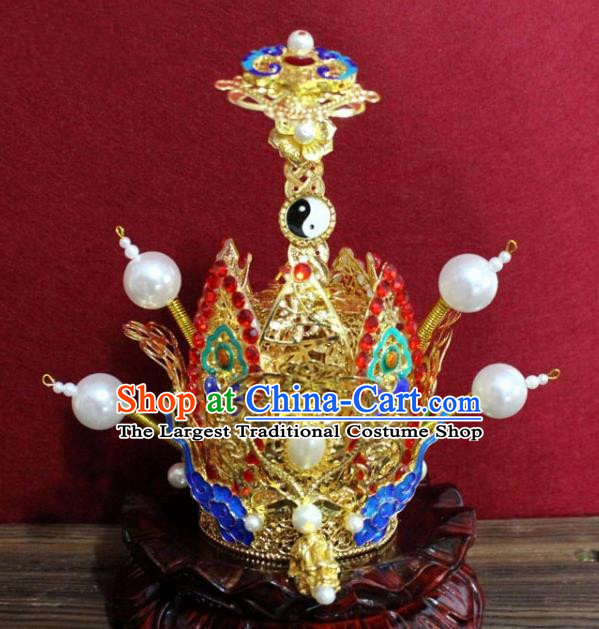 Handmade Chinese Taoism Cloisonne Clouds Hairdo Crown Traditional Ancient Taoist Swordsman Hair Accessories for Men