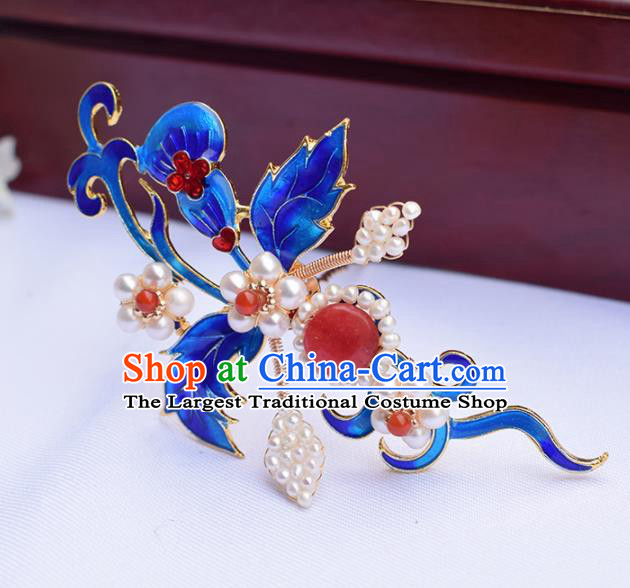 Chinese Ancient Princess Cloisonne Pearls Hair Stick Hairpins Traditional Hanfu Hair Accessories for Women