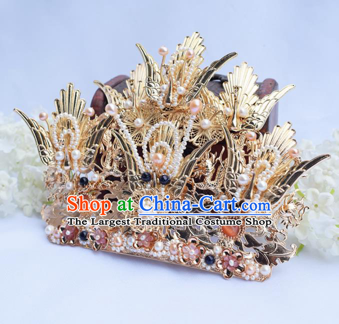 Chinese Ancient Princess Golden Phoenix Coronet Hairpins Traditional Hanfu Hair Accessories for Women