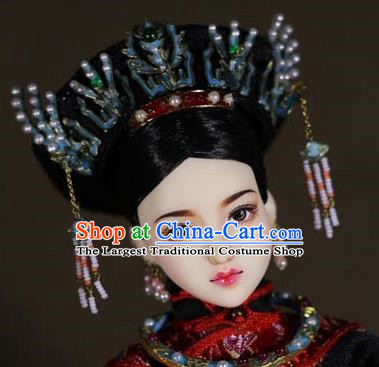 Chinese Ancient Empress Cloisonne Phoenix Headwear Traditional Qing Dynasty Palace Manchu Queen Hair Accessories for Women