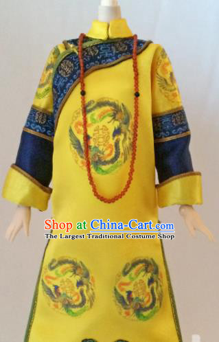 Chinese Qing Dynasty Manchu Empress Yellow Qipao Dress Ancient Queen Embroidered Historical Costume for Women