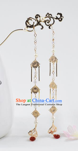 Chinese Ancient Princess Agate Tassel Hairpins Traditional Hanfu Hair Accessories for Women