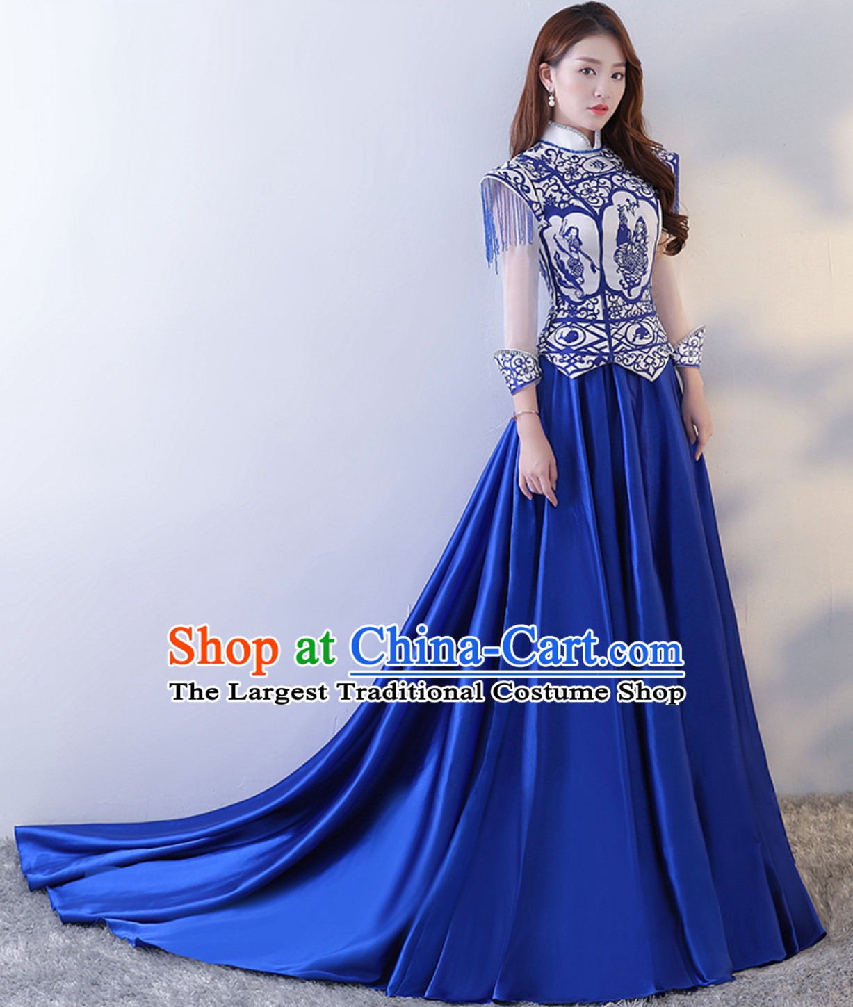 Blue White Royal Beautiful Big Event Evening Dress