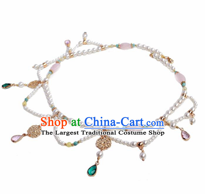 Handmade Chinese Hanfu Crystal Tassel Necklace Traditional Ancient Princess Necklet Accessories for Women