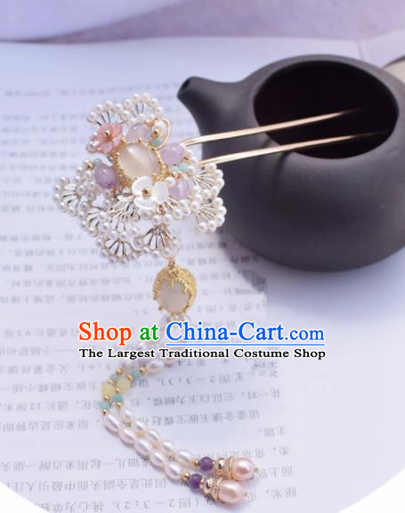 Chinese Ancient Princess Palace Pine Pearls Tassel Hairpins Traditional Handmade Hanfu Hair Accessories for Women