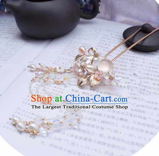 Chinese Ancient Princess Palace Opal Pearls Tassel Hairpins Traditional Handmade Hanfu Hair Accessories for Women