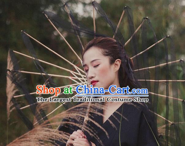 Handmade Chinese Traditional Black Ribbon Tassel Umbrellas Ancient Princess Umbrella