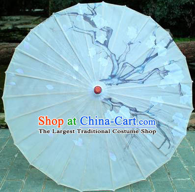 Handmade Chinese Traditional Printing Plum White Oiled Paper Umbrellas Ancient Princess Umbrella