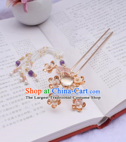 Chinese Ancient Princess Palace Opal Tassel Hairpins Traditional Handmade Hanfu Hair Accessories for Women