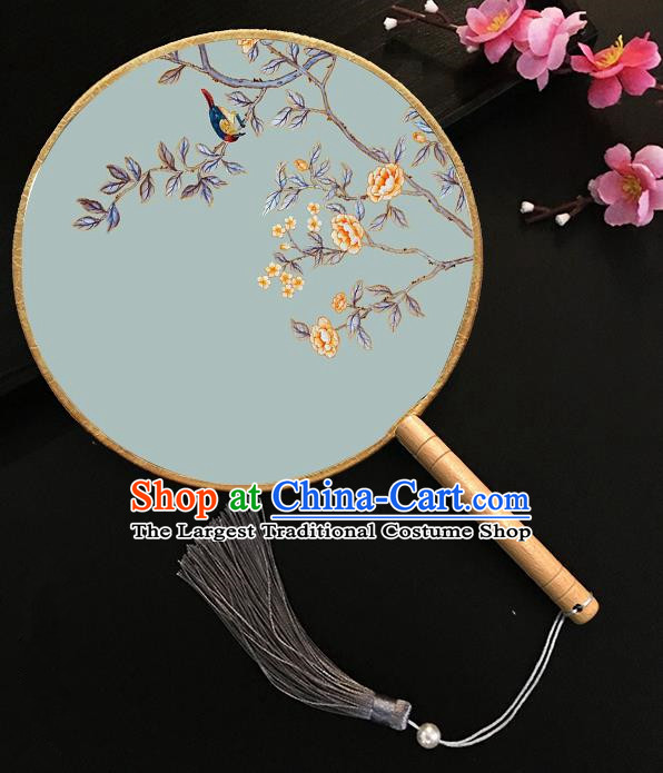 Chinese Handmade Classical Palace Fans Painting Begonia Bird Silk Round Fan for Women