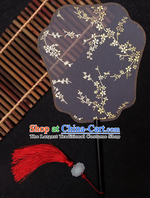 Chinese Handmade Classical Palace Fans Traditional Gilding Plum Blossom Black Silk Fan for Women
