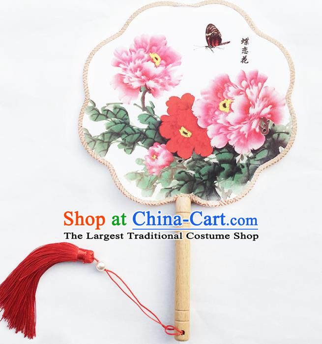 Chinese Handmade Classical Palace Fans Traditional Printing Peony Hanfu Fan for Women