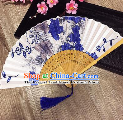 Chinese Handmade Classical Folding Fans Printing White Silk Accordion Fan for Women