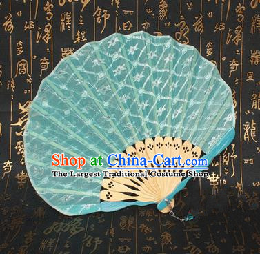 Chinese Handmade Classical Folding Fans Folk Dance Green Lace Accordion Fan for Women