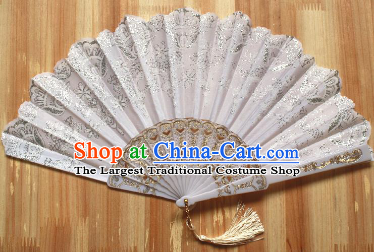 Chinese Handmade Classical White Folding Fans Folk Dance Accordion Fan for Women