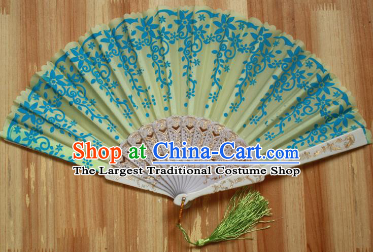 Chinese Handmade Folk Dance Yellow Folding Fans Classical Accordion Fan for Women