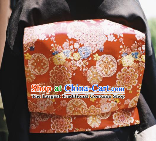 Japanese Handmade Kimono Waist Accessories Red Brocade Waistband Japan Traditional Yukata Belts for Women