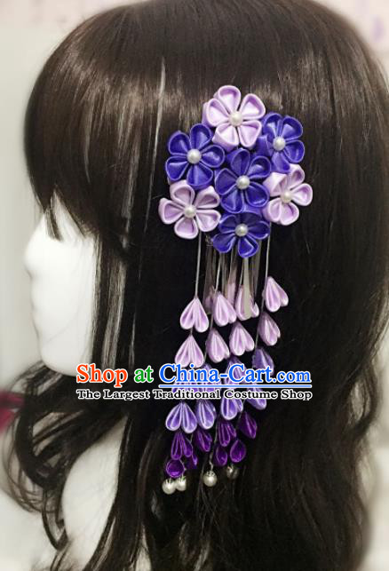 Japan Traditional Yukata Purple Sakura Tassel Hair Claw Japanese Handmade Kimono Hair Accessories for Women