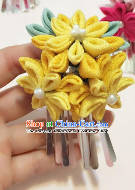 Japan Traditional Geisha Yukata Yellow Flowers Tassel Hair Claw Japanese Handmade Kimono Hair Accessories for Women