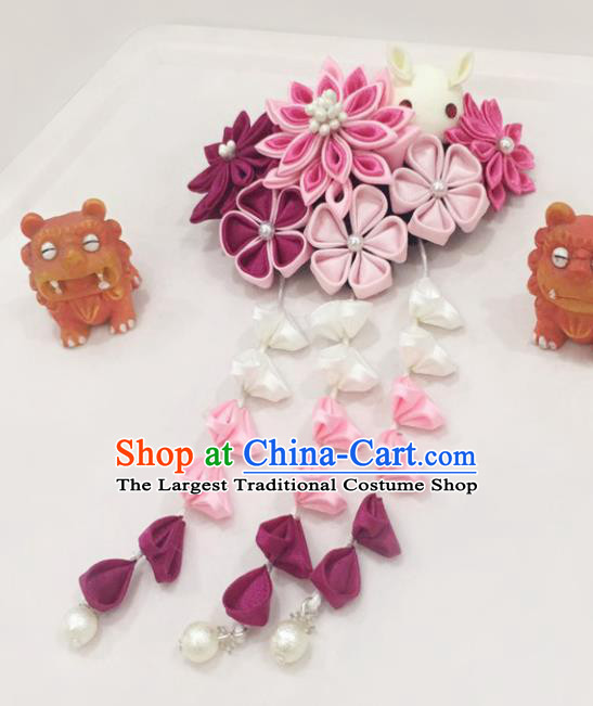 Japanese Traditional Geisha Sakura Tassel Hairpins Japan Handmade Kimono Hair Accessories for Women