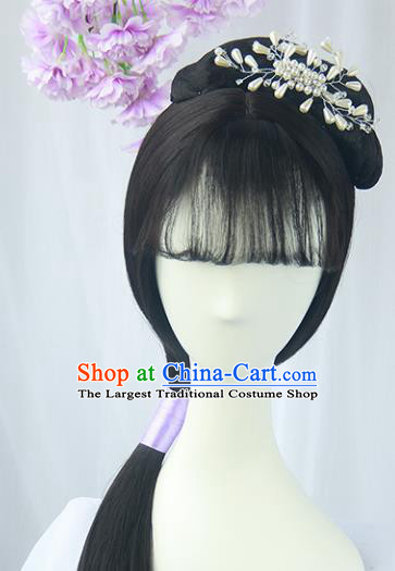 Handmade Chinese Ancient Ming Dynasty Maidservants Headpiece Chignon Traditional Hanfu Wigs Sheath for Women