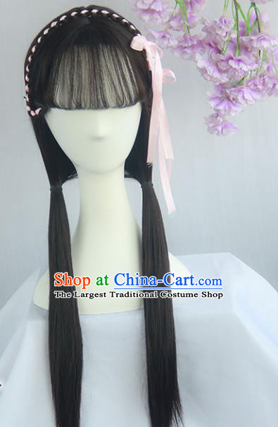 Handmade Chinese Ancient Ming Dynasty Young Lady Headpiece Chignon Traditional Hanfu Wigs Sheath for Women