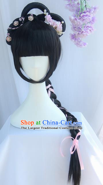 Handmade Chinese Ancient Maidservants Headpiece Chignon Traditional Hanfu Wigs Sheath for Women