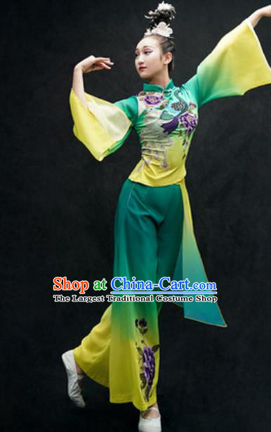 Chinese Classical Dance Costume Traditional Umbrella Dance Green Clothing for Women