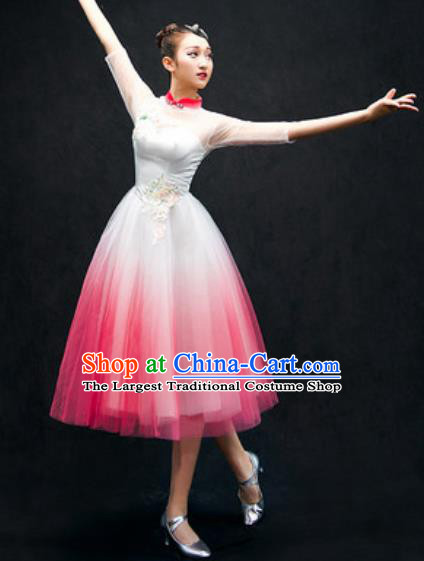 Chinese Classical Dance Costume Traditional Modern Dance Pink Veil Dress for Women