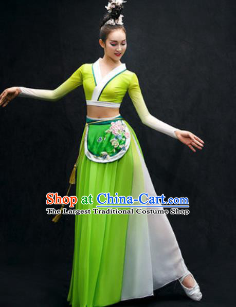 Chinese Classical Dance Fan Dance Costume Traditional Umbrella Dance Green Dress for Women